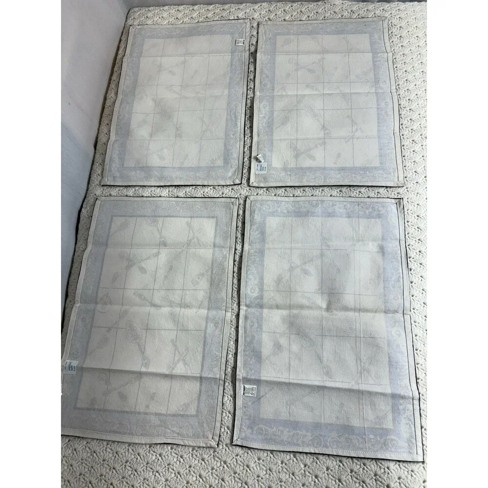 Pier 1 Imports Placemats 100% Cotton Utensils 13” x 19” Set Of 4 Blue Black